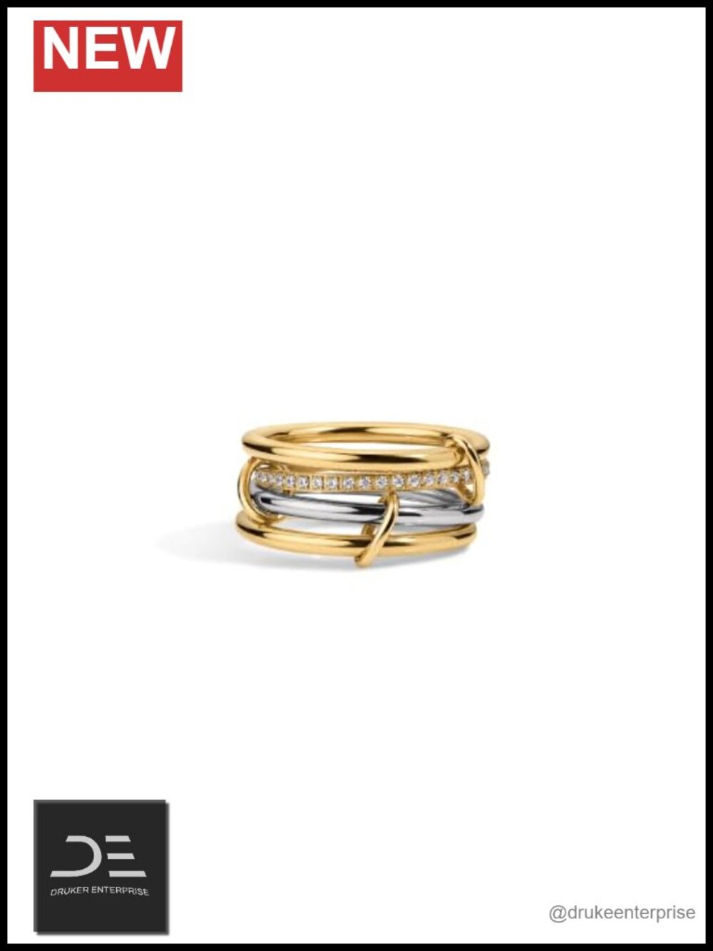 Two-Tone 14k Gold Plated and Silver Statement Ring, Modern Minimalist Jewelry